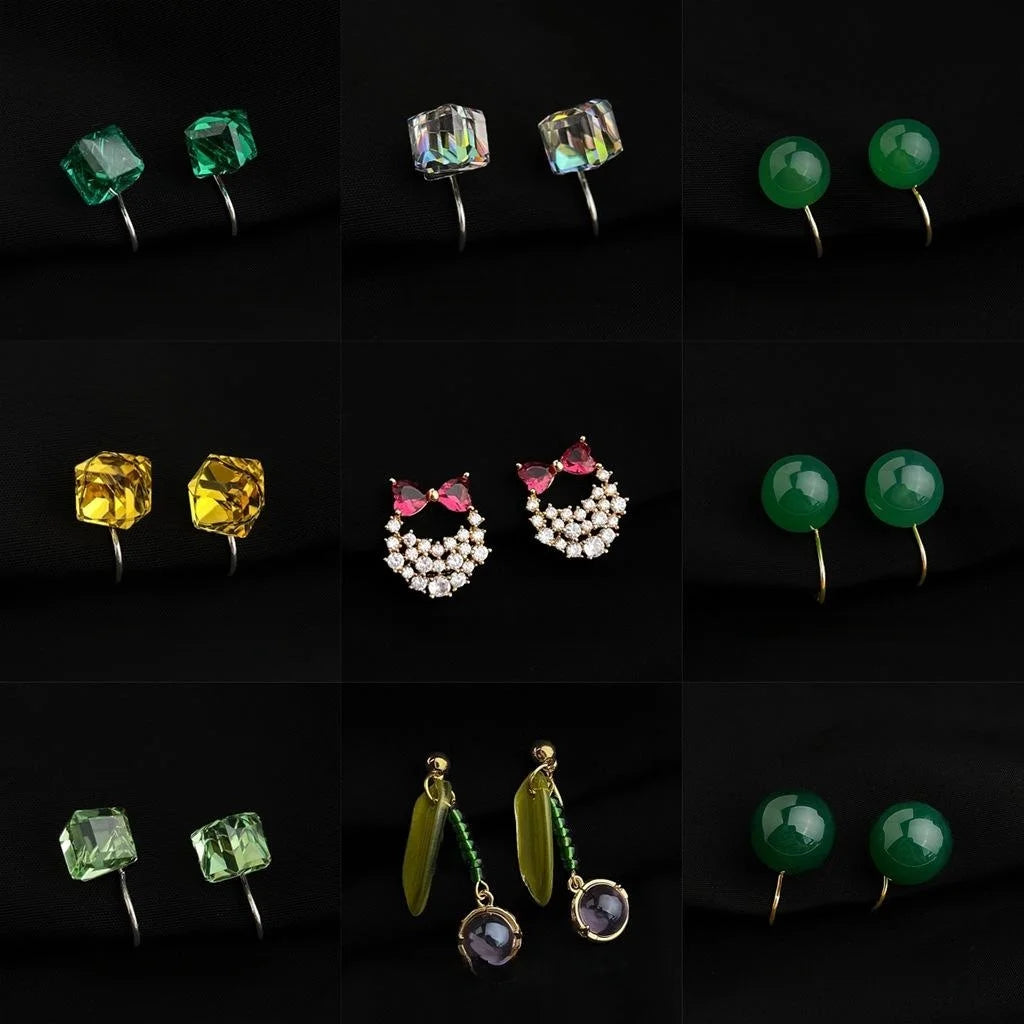18K Gold Plated Copper Enamel Flower Clip On Drop Earrings No Piercing Sweet Jewelry