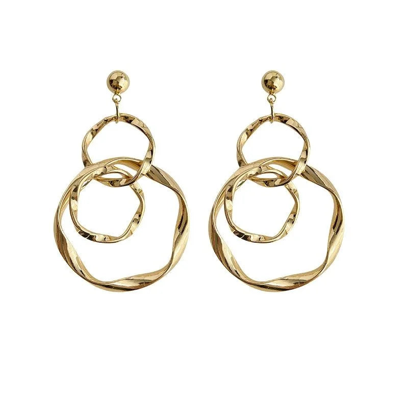 18K Gold Plated Copper Geometric Drop Earrings Chunky Hoop Line Western Fashion Jewelry