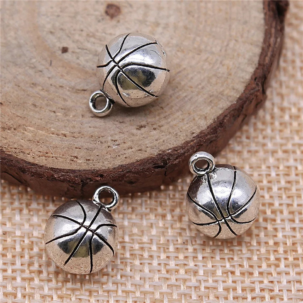 11mm 4.5g Multicolor Zinc Alloy Basketball Charm Pendant for DIY Sports Necklace Bracelet Making