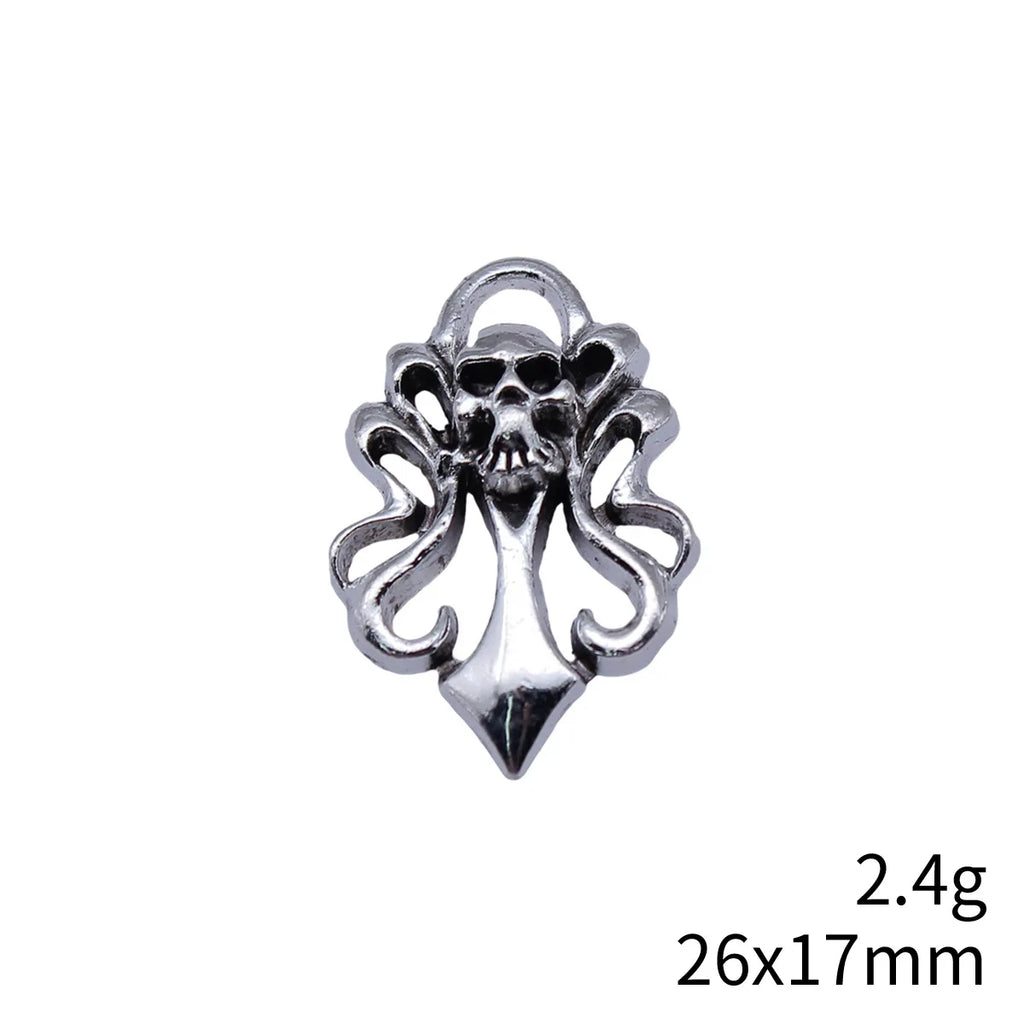 26x17mm 2.4g Antique Silver Zinc Alloy Skull Charm Pendant for Punk Hip Hop Jewelry Making