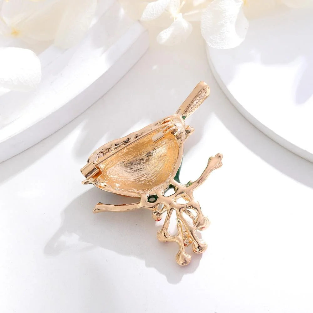 Elegant Enamel Alloy Bird On Branch Brooch With Blue Rhinestones, Women's Lapel Pin Corsage Gift