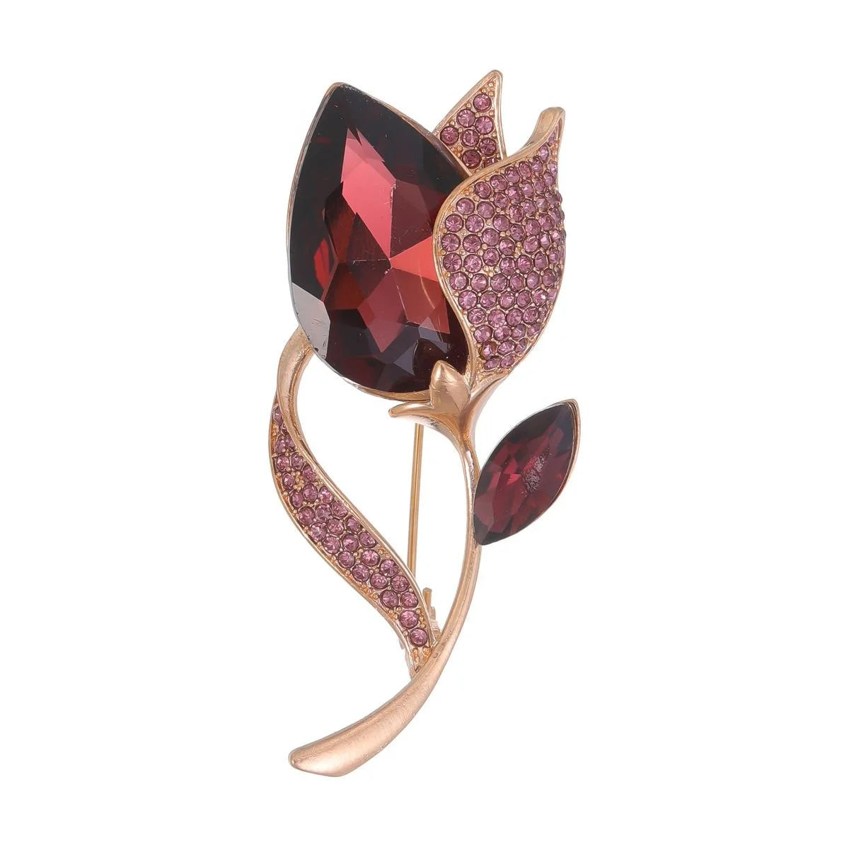 Elegant Glass Tulip Flower Brooch With Rhinestone Alloy Stem, Women's Lapel Pin Corsage Suit Accessory Gift