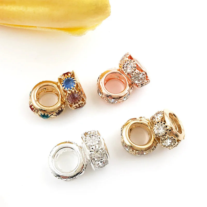 Rhinestone Zinc Alloy Large Hole Spacer Beads 6x10mm for DIY Beaded Bracelet