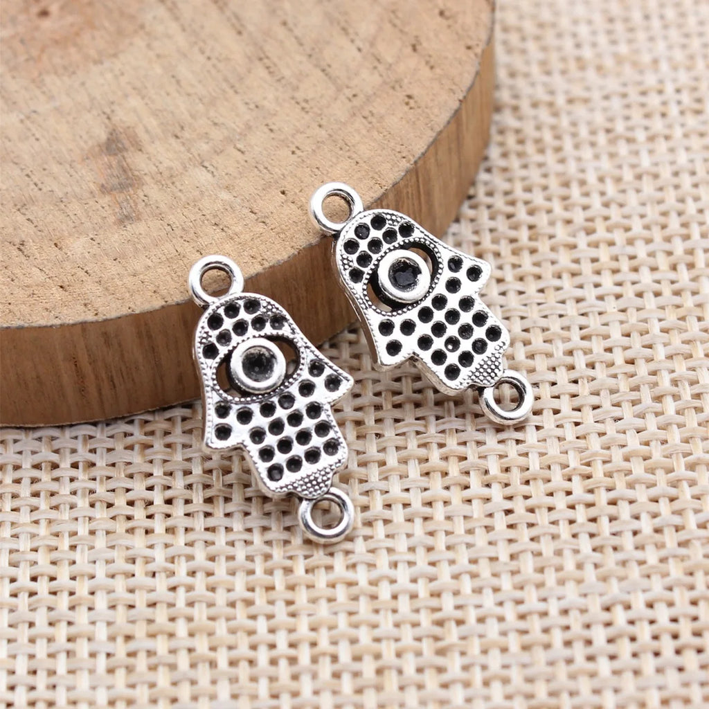 21x11mm 0.86g Antique Silver Zinc Alloy Hand Connector Charm for Rhinestone DIY Jewelry Making
