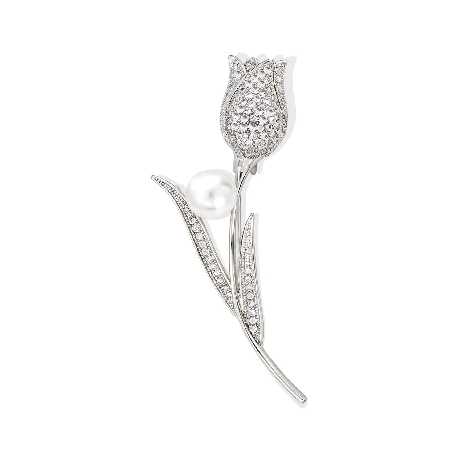 Elegant Tulip Flower Brooch With Pearl And Zircon Rhinestones, Luxury Lapel Pin Corsage Gift