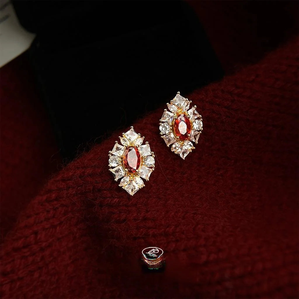 Light Luxury Vintage Geometric Waterdrop Zircon Copper Stud Earrings