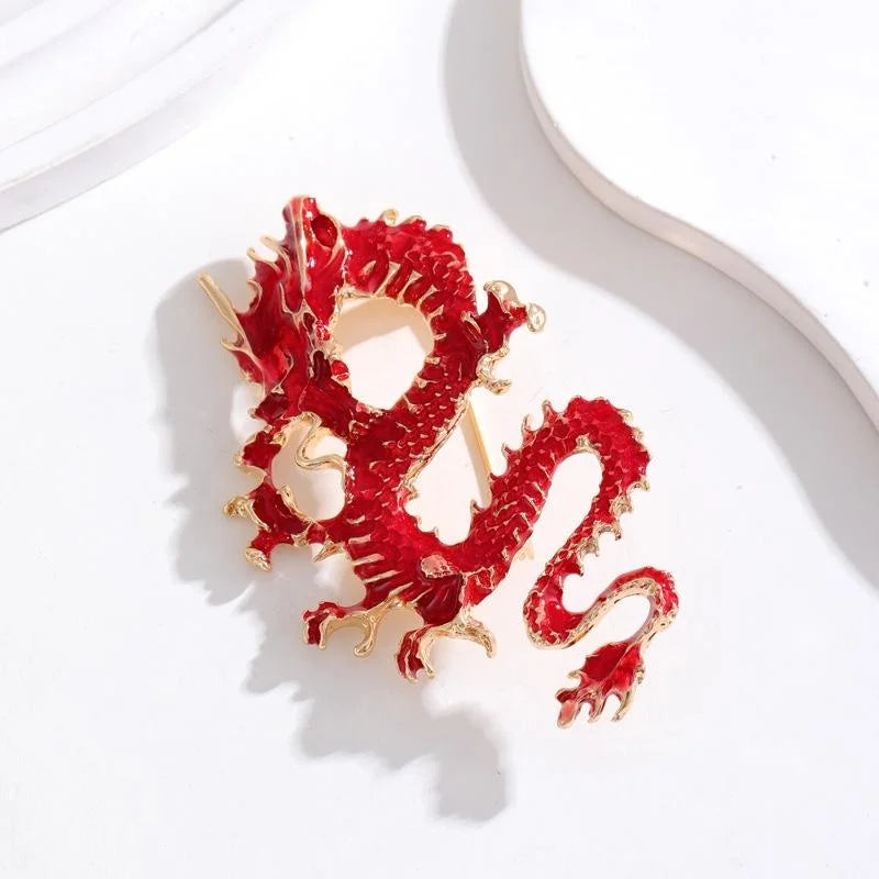 Luxury Orange Enamel Dragon Brooch, Alloy Zodiac Dragon Lapel Pin Corsage Suit Accessory Gift