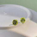 Fresh Green Resin Flower Stud Earrings Silver Plated Pin Simple Forest Style Jewelry