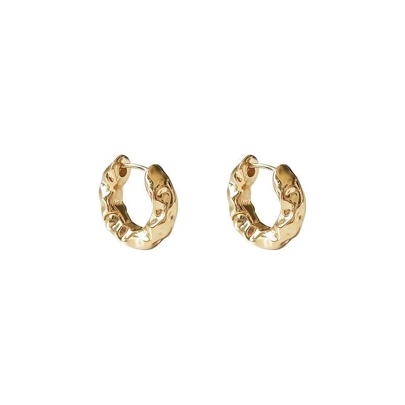 14K Gold Plated Copper Geometric Round Concave Convex Drop Earrings For Chic Commuter Style
