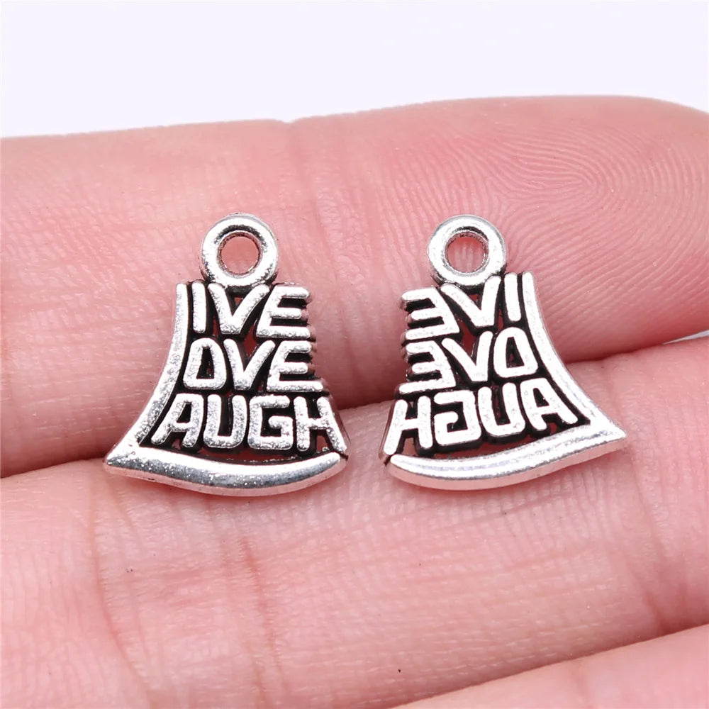 15x13mm 1.16g Antique Silver Zinc Alloy Live Love Laugh Quote Charm Pendant for DIY Jewelry Making