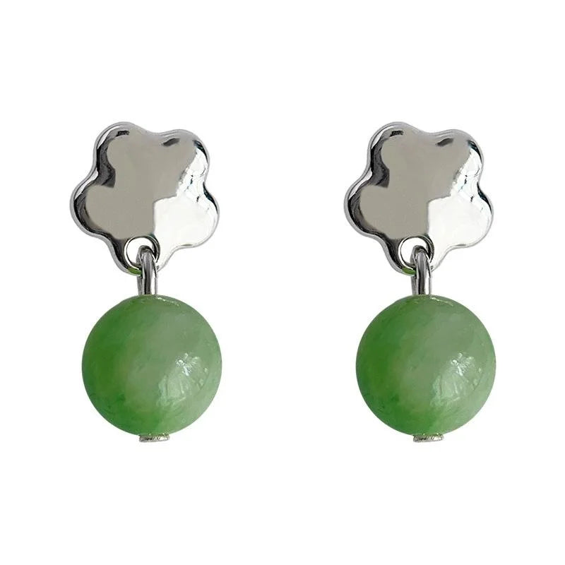 Handmade Natural Stone Geometric Flower Drop Earrings Forest Style Summer Jewelry For Women