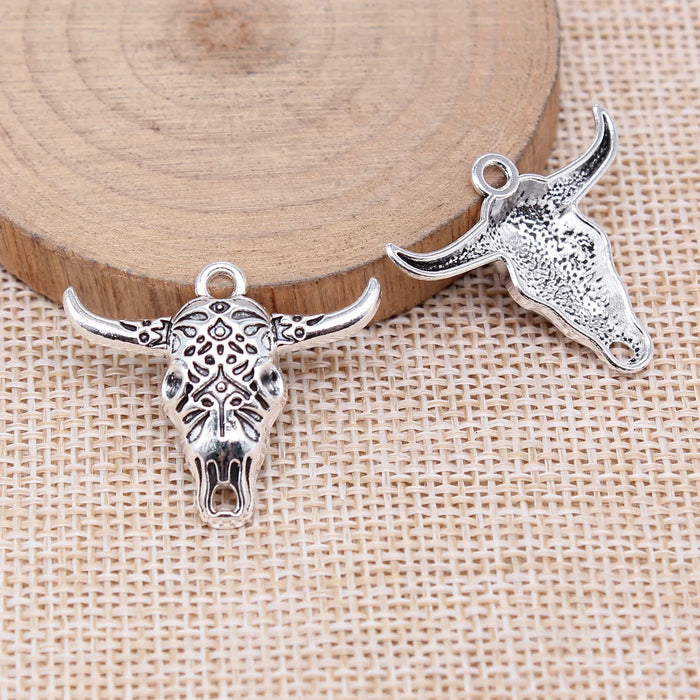 25x29mm 1.9g Antique Silver Zinc Alloy Bull Head Charm Pendant for DIY Necklace Bracelet Making