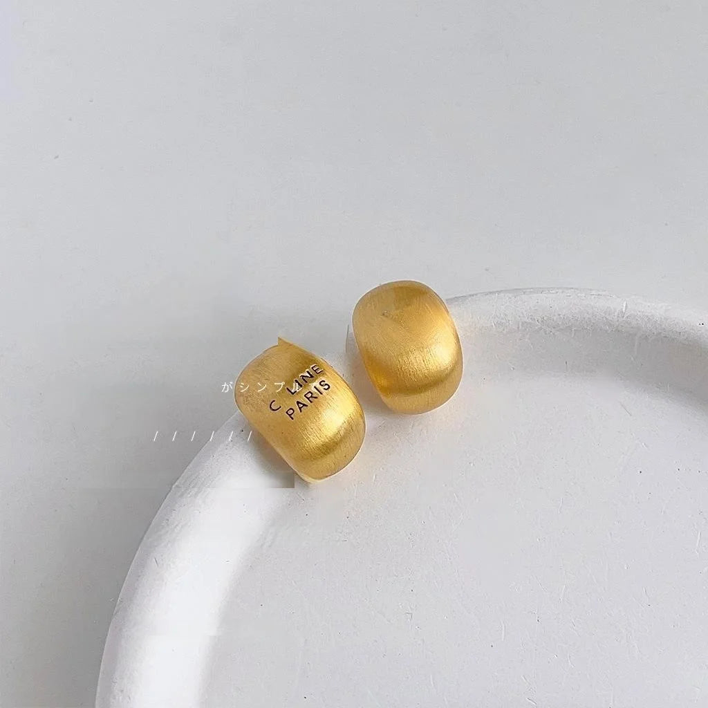 Light Luxury 14K Plated Copper Oval Geometric Stud Earrings With Matte Brushed Finish