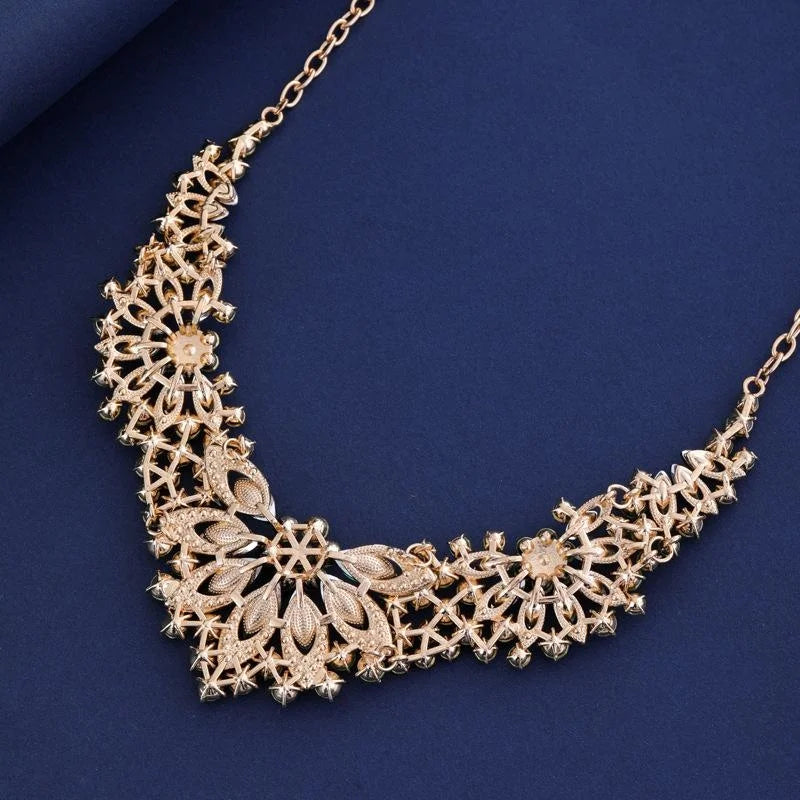 Luxury Bridal Rhinestone Crystal Flower Necklace And Earrings Jewelry Set, Silver Tone Wedding Party Jewelry