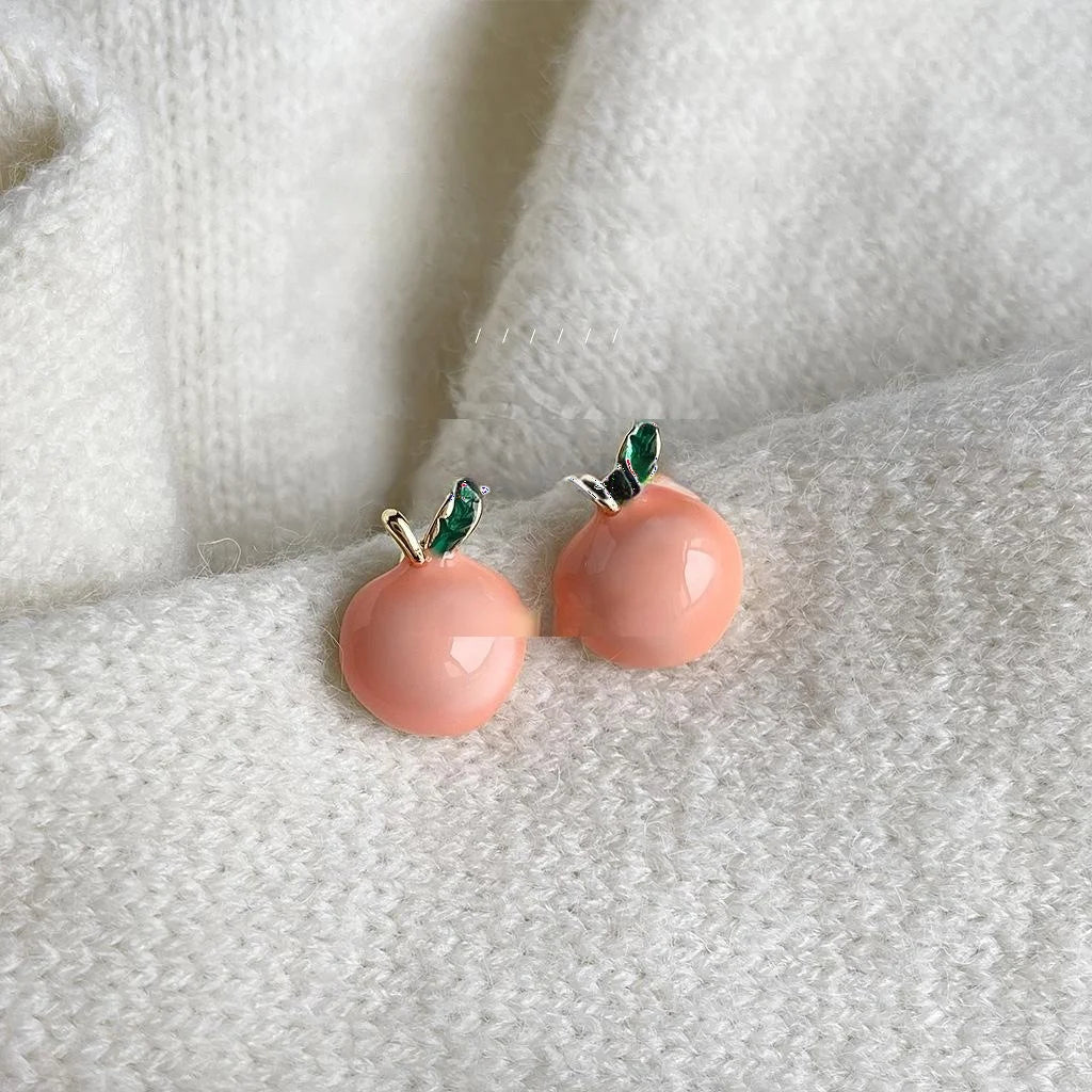 Sweet Pink Apple Enamel Drip Glaze Copper Stud Earrings Cute Geometric Jewelry