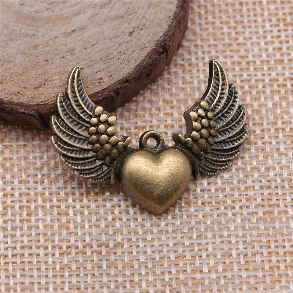 36x27mm 4.2g Multicolor Zinc Alloy Winged Heart Wing Charm Pendant for DIY Necklace Bracelet Jewelry Making