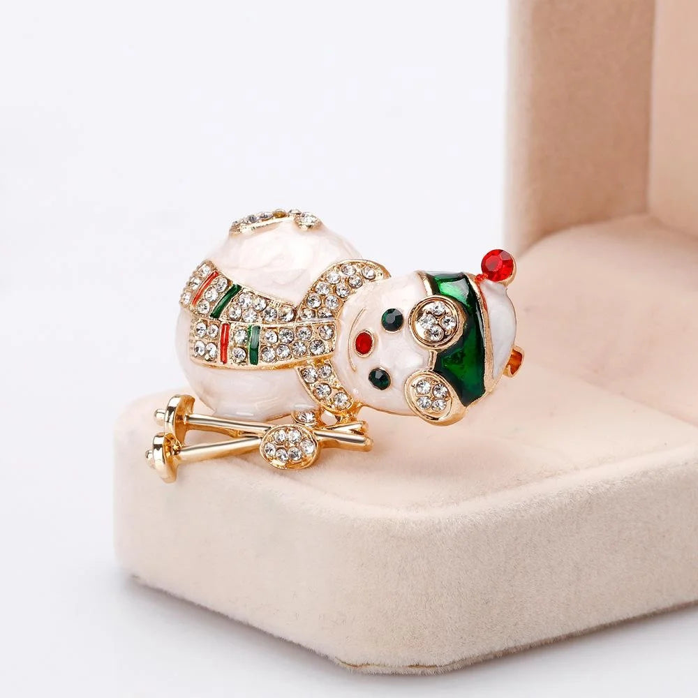 Cute Christmas Snowman Rhinestone Enamel Mother Of Pearl Alloy Brooch Lapel Pin, Festive Gift Corsage