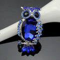 Luxury Royal Blue Acrylic Owl Brooch With Rhinestone Alloy Hollow Lapel Pin Corsage Suit Accessory Gift