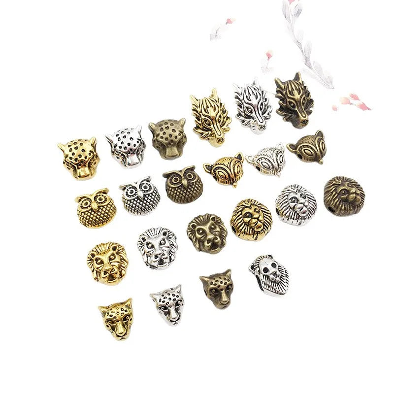 Vintage Zinc Alloy Lion Head Large Hole Spacer Beads for DIY Bracelet Jewelry