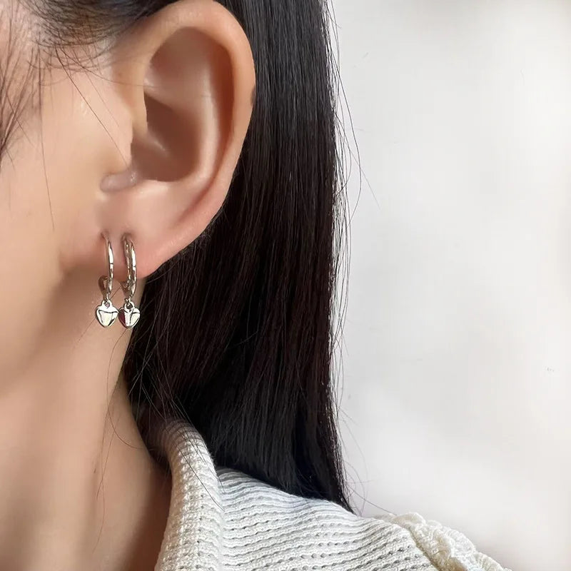 Elegant Silver Alloy Spiral Coil Heart Drop Stud & Clip On No Piercing Women's Fashion Earrings