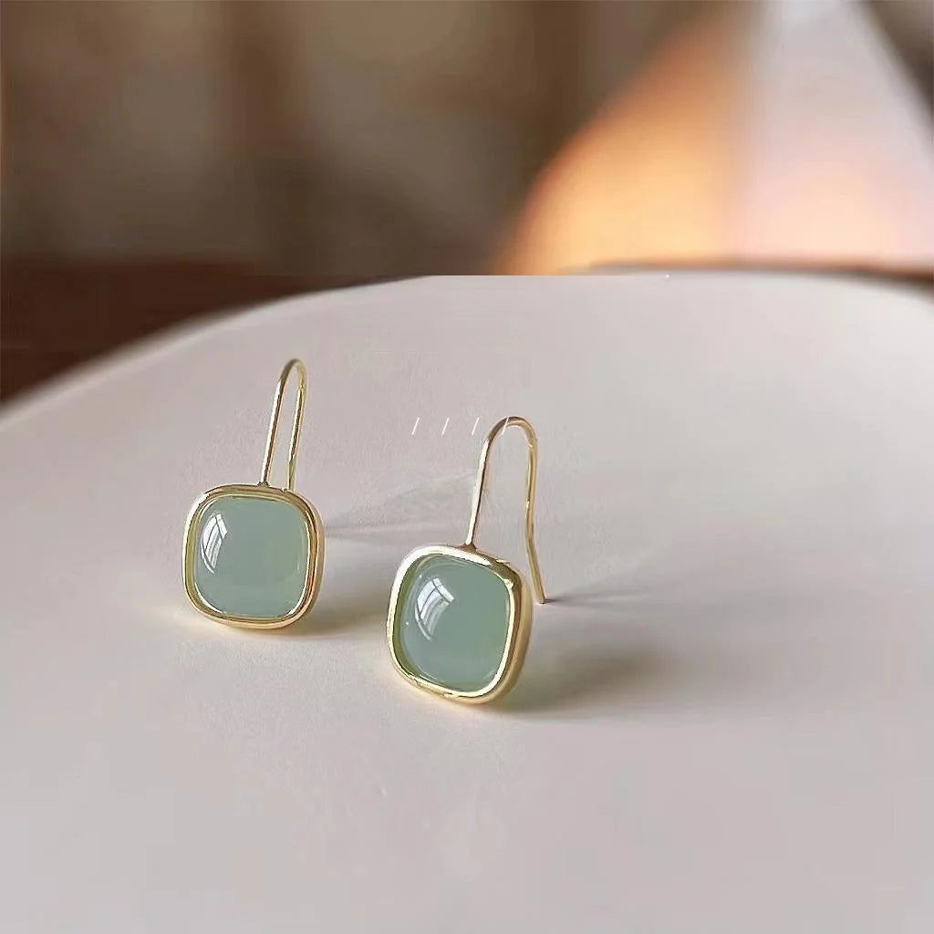 14K Gold Plated Copper Square Drop Earrings Minimalist Korean Sweet Geometric Style