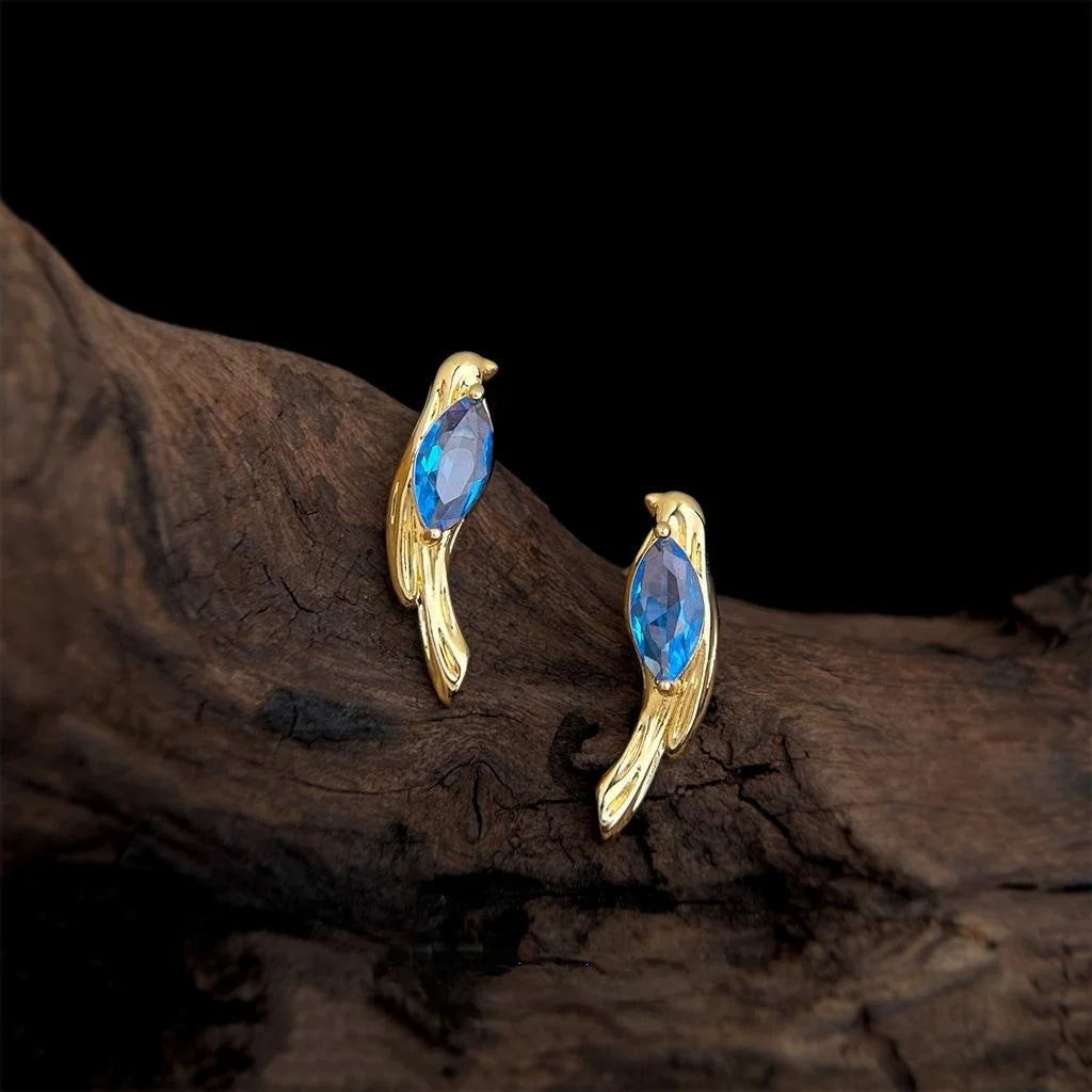 Old Money Style Bird Zircon Inlaid Copper Stud Earrings For Women
