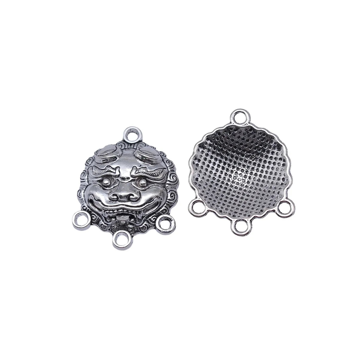 25x20mm 3.3g Antique Silver Zinc Alloy Chinese Lion Dance Multi Hole Connector Charm for Jewelry DIY
