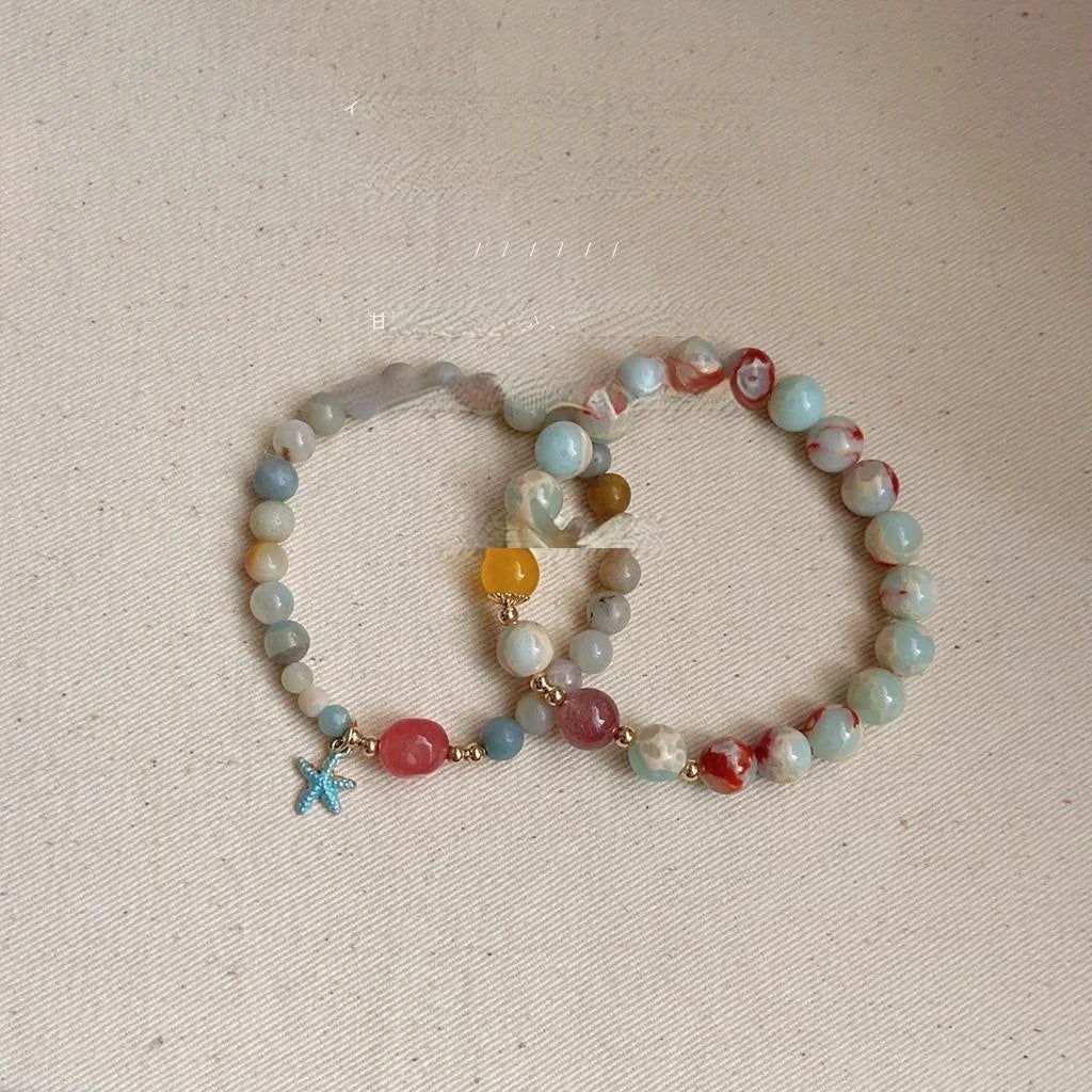 New Chinese Style Handmade Crystal Chip Beaded Copper Ring Charm Bracelet For Couples And Friends