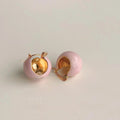 Pink Enamel Copper Oval Drop Earrings Handmade Light Luxury Sweet Minimalist Jewelry