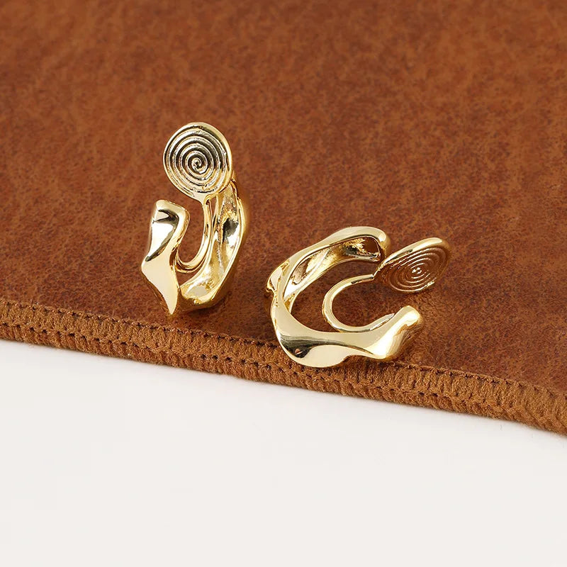 Elegant Gold Alloy Plain Hoop Huggie Ear Cuffs, Stud & Clip On No Piercing Commuter Circle Earrings