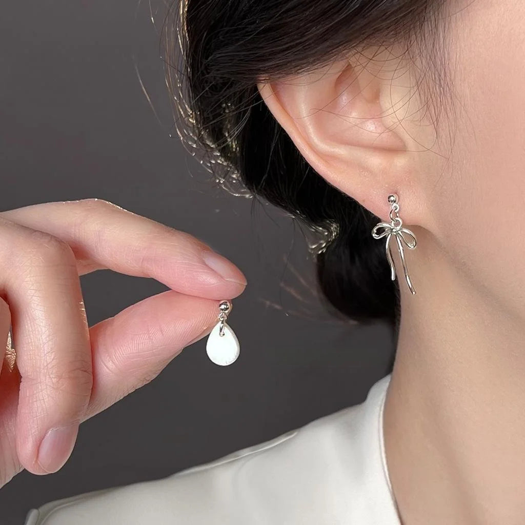 Asymmetric Shell Bow Teardrop Drop Earrings Handmade Geometric Niche Style Jewelry