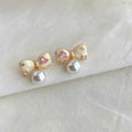 14K Gold Plated Copper Bow Stud Earrings With Micro Pave Zircon Handmade Enamel Korean Sweet Style