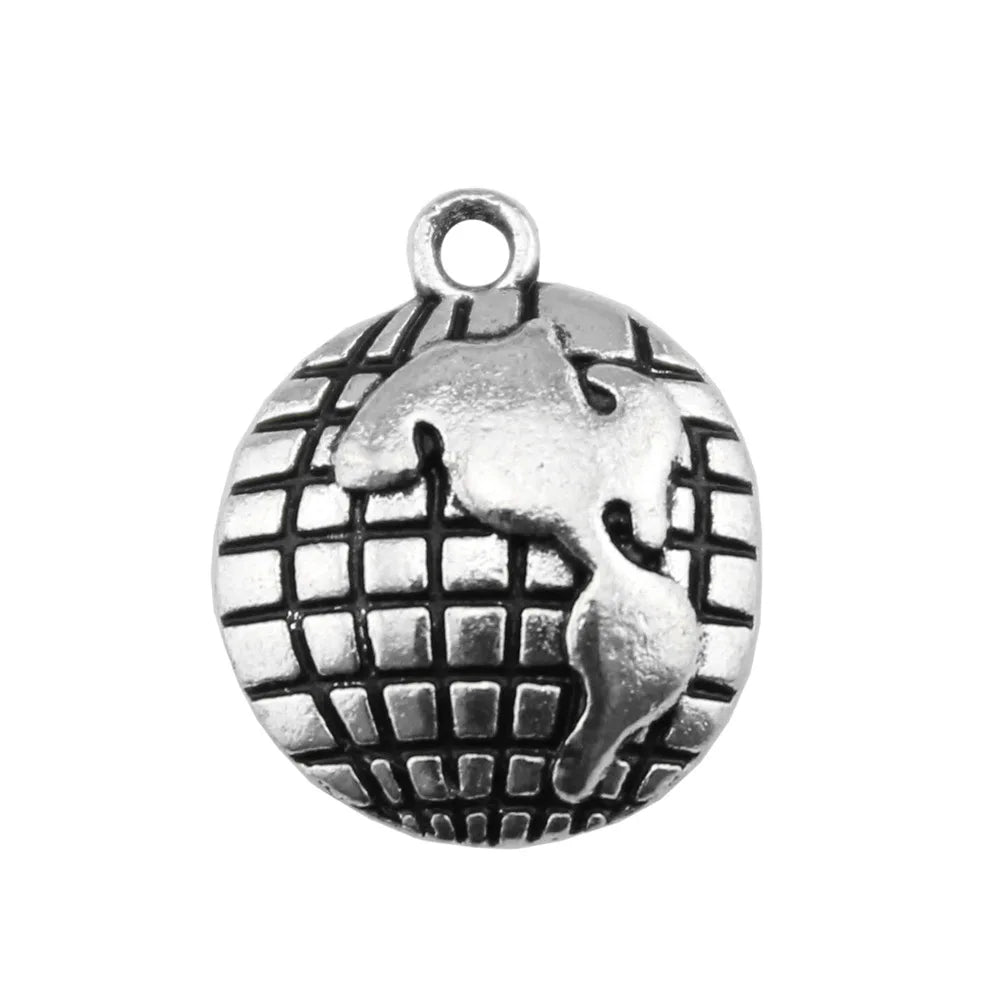 16x13mm 1g Antique Silver Zinc Alloy Earth Globe Charm Pendant for Necklace Bracelet DIY Jewelry Making