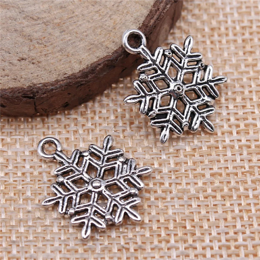 22x16mm 1.2g Antique Silver Zinc Alloy Snowflake Charm Pendant for Christmas Bracelet Making