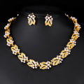 Vintage Gold Alloy Leaf Flower Pearl Rhinestone Jewelry Set Elegant Necklace Earrings For Wedding Party