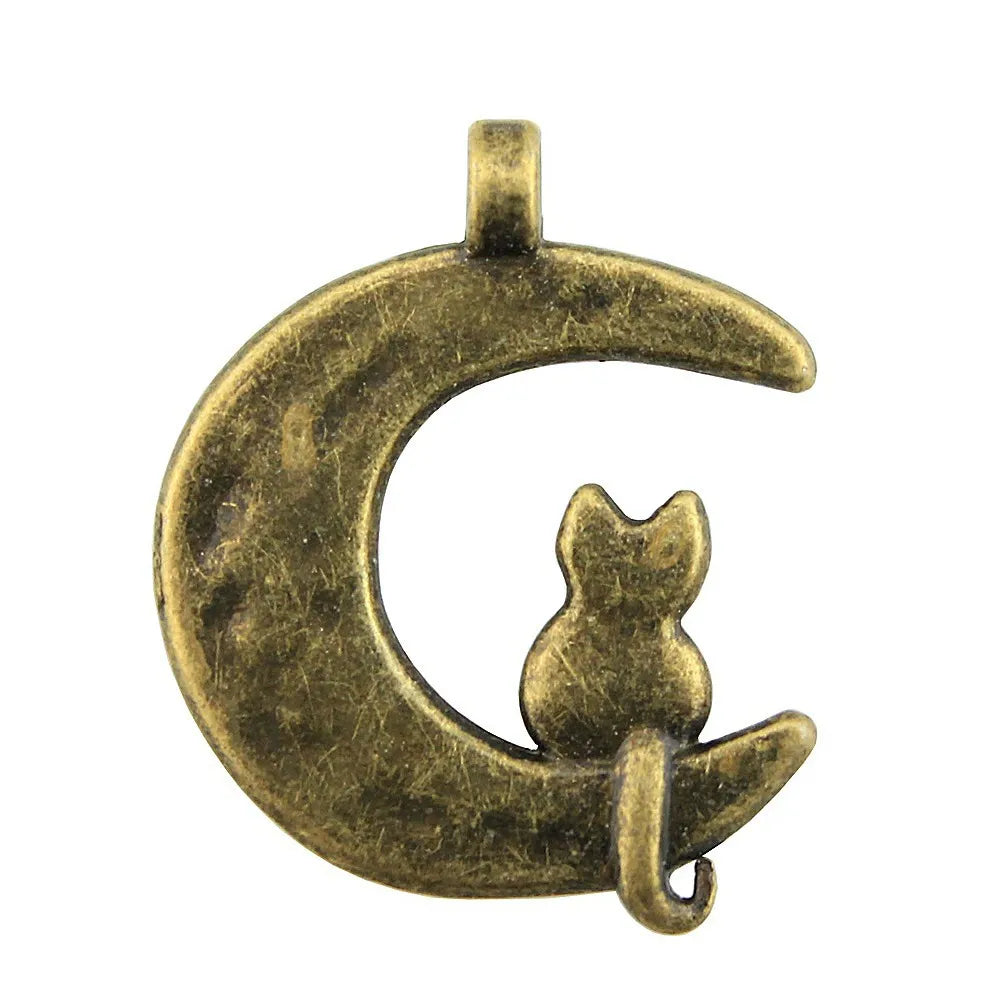 22x18mm 1.6g Multicolor Zinc Alloy Moon Cat Charm Pendant for Necklace Bracelet Jewelry Making