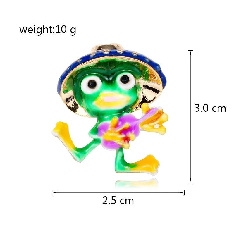 Cute Cartoon Green Frog Enamel Alloy Brooch With Hat, Animal Lapel Pin Coat Corsage Suit Accessory Gift
