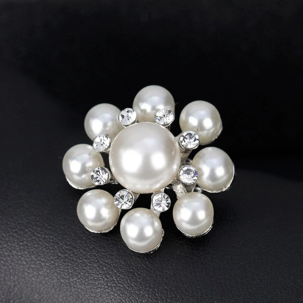 Elegant Round Faux Pearl Rhinestone Flower Brooch, Large Scarf Buckle Corsage Lapel Pin Suit Accessory