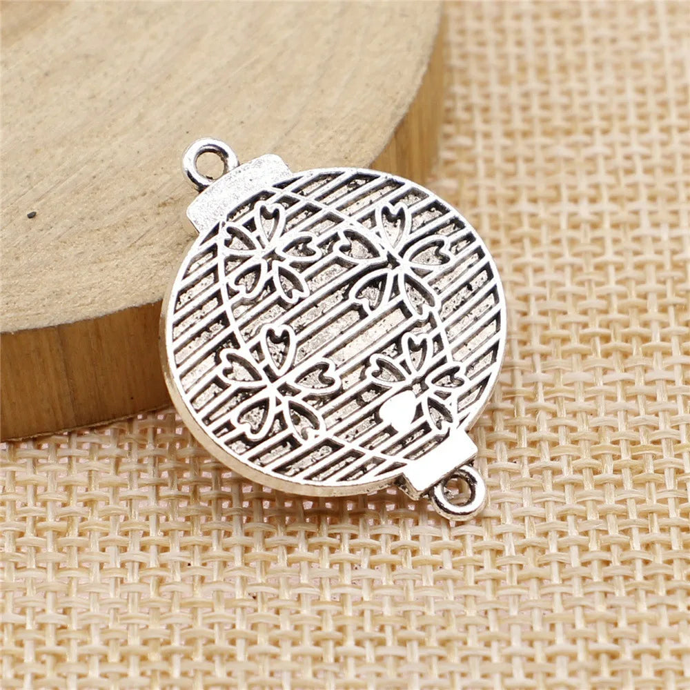 25x31mm 3.7g Antique Silver Tone Zinc Alloy Lantern Connector Charm for Necklace Bracelet Earring DIY