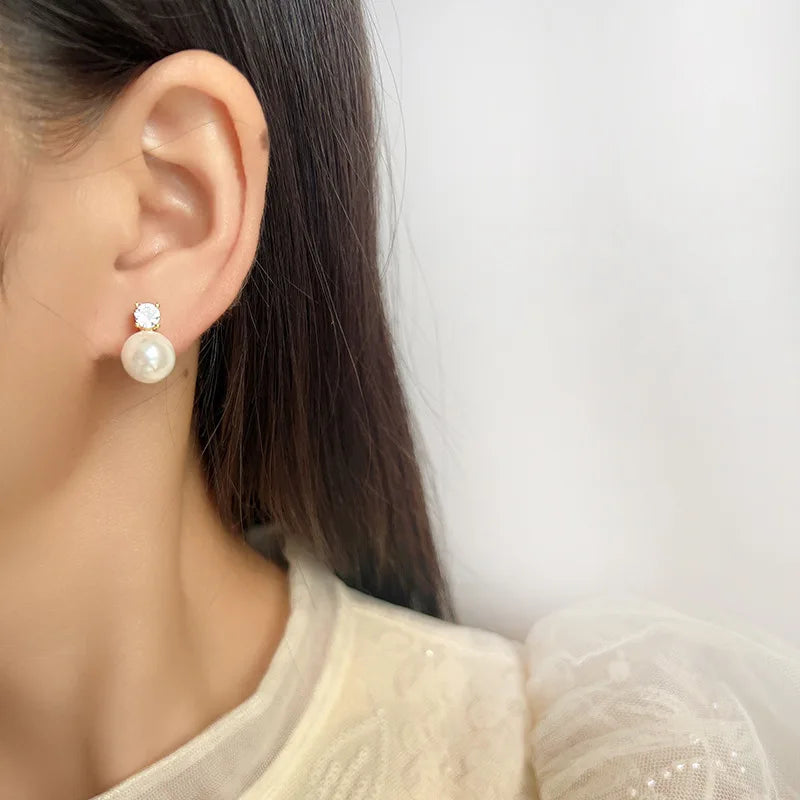 Vintage French Spiral Pearl Crystal Stud & Clip On No Piercing Elegant Alloy Statement Earrings