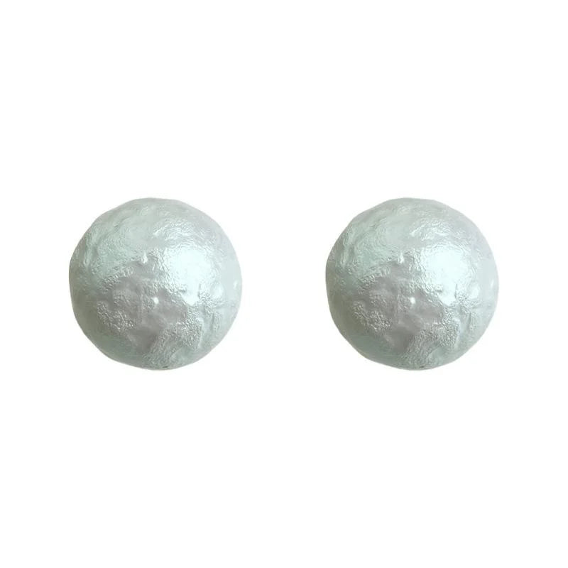 Lime Cream Snowflake Pearl Stud Earrings Round Geometric Minimalist Elegant Textured Jewelry
