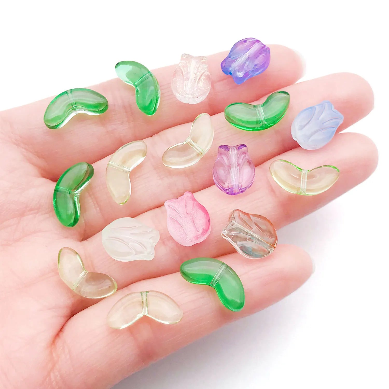 Gradient Glass Tulip Rose Flower Loose Leaf Beads for Bracelet, Necklace and Hair Accessories