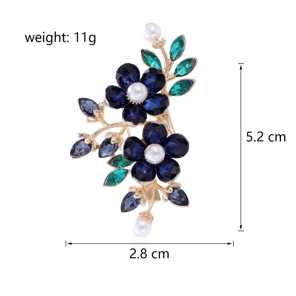 Elegant Alloy Rhinestone Flower Bouquet Brooch With Faux Pearl Accents, Women's Lapel Pin Gift