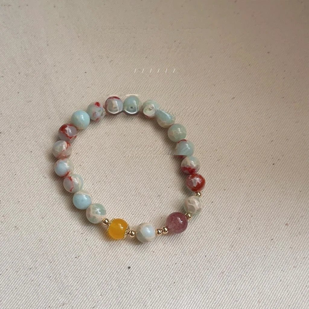 New Chinese Style Handmade Crystal Chip Beaded Copper Ring Charm Bracelet For Couples And Friends