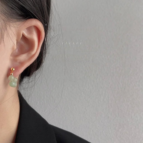 Fresh Forest Green Aventurine Round Geometric Copper Stud Earrings For Women