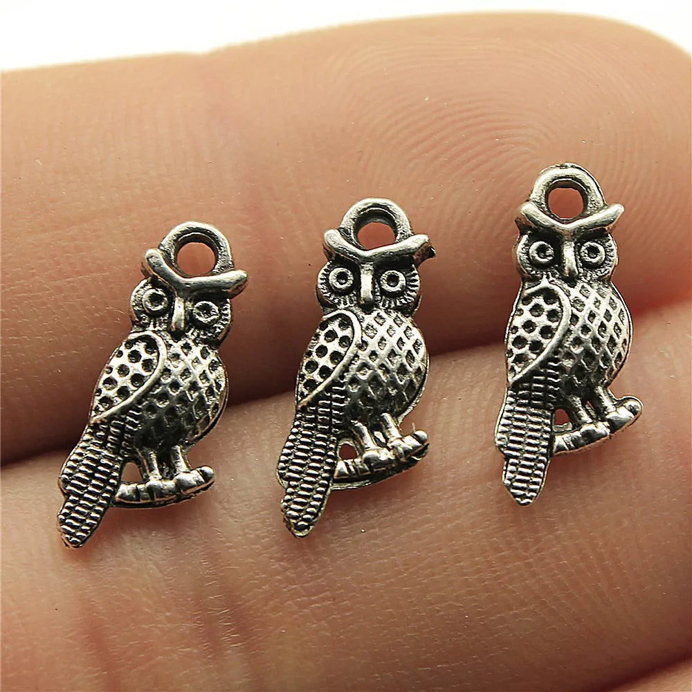 16x7mm 0.5g Antique Silver Zinc Alloy Owl Cat Charm Pendant for DIY Necklace Bracelet Jewelry Making