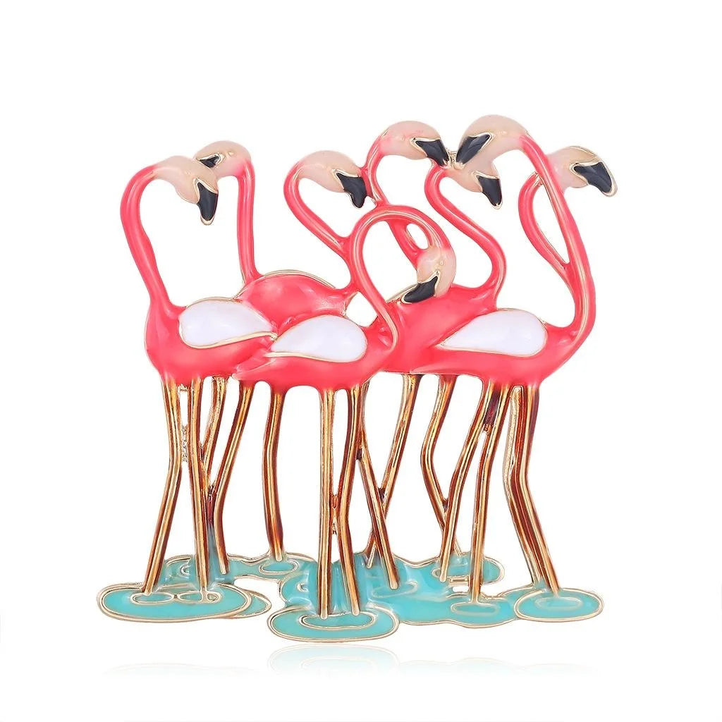 Elegant Pink Flamingo Enamel Alloy Brooch For Women 3D Bird Lapel Pin Corsage Suit Accessory Gift