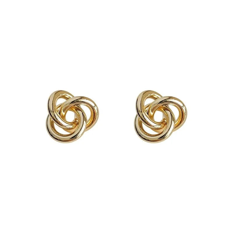 14K Gold Plated Copper Mobius Knot Geometric Stud Earrings, Irregular Luxury Fashion Jewelry