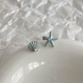 Mini Asymmetric Starfish Shell Copper Stud Earrings, Cute Silver Plated Minimalist Jewelry