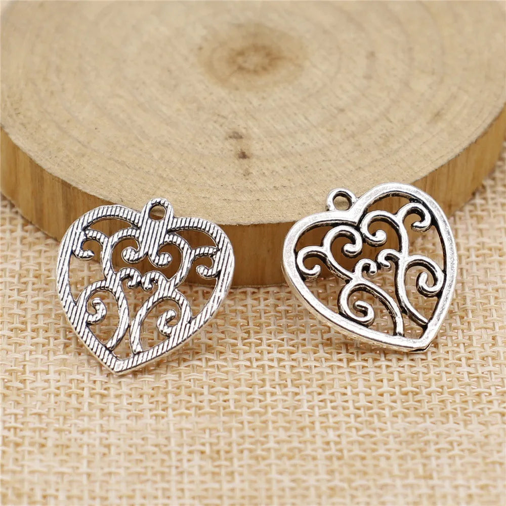 22x21mm 1.8g Antique Silver Zinc Alloy Heart Charm Pendant for DIY Necklace Bracelet Jewelry Making